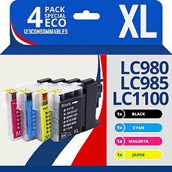 123CONSOMMABLES - LC1100 LC980 LC985 - cartouche compatible avec Brother DCP-195C DCP-585CW DCP-385C DCP-375CW MFC-990CW MFC-6490CW MFC-490CW MFC-5890CN MFC-J615W (pack de 4)