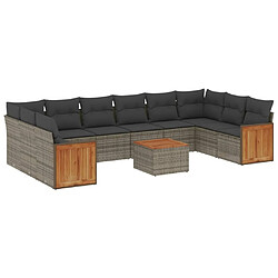 Maison Chic Salon de jardin 11 pcs avec coussins | Ensemble de Table et chaises | Mobilier d'Extérieur gris résine tressée -GKD26444