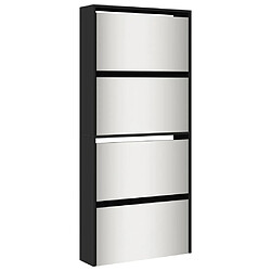 Maison Chic Armoire à chaussures | Meuble de rangement à chaussures Meuble d'Entrée avec miroir à 4 niveaux noir 63x17x134 cm -MN27655