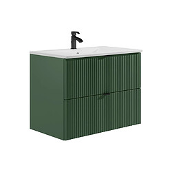 Vente-Unique Meuble de salle de bain suspendu strié avec vasque à encastrer - Vert mat - 80 cm - ZEVINI