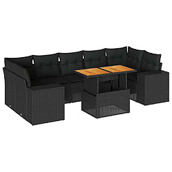 vidaXL Salon de jardin 8 pcs avec coussins noir résine tressée