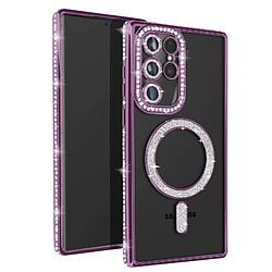 Avizar Coque Diamant pour Samsung Galaxy S22 Ultra MagSafe Contour Strass Violet