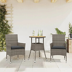 vidaXL Ensemble à manger de jardin et coussins 3 pcs gris rotin acacia