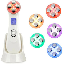 Chrono Machine de levage facial à ultrasons 5 en 3 Machine de serrage de la peau Lumière LED Radiofréquence EMS Traitement de l'équipement facial Traitement Démaquillant Machine faciale(Blanc)