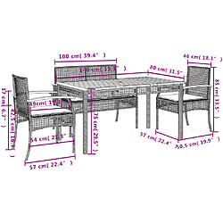 vidaXL Ensemble à manger de jardin 5 pcs coussins gris résine tressée pas cher