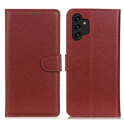 Etui en PU texture litchi, fermeture magnétique marron pour votre Samsung Galaxy A13 4G