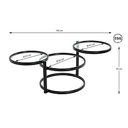 Pegane Table basse, Table de salon en métal coloris noir mat et verre trempé - longueur 58-140 x profondeur 50 x hauteur 43 cm