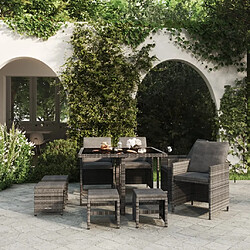 Maison Chic Mobilier à dîner 9 pcs de jardin avec coussins - Ensemble table et chaises d'extérieur - Salon/Mobilier de jardin classique Résine tressée Gris -MN61111