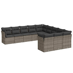 Maison Chic Salon de jardin 11 pcs avec coussins | Ensemble de Table et chaises | Mobilier d'Extérieur gris résine tressée -GKD96899