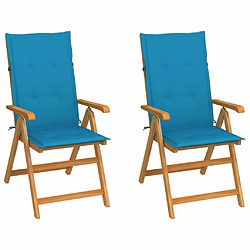 Maison Chic Lot de 2 Chaises de jardin avec coussins | Fauteuil chaises d'extérieur bleu Bois de teck -GKD59135