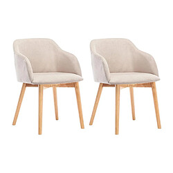 Vente-Unique Lot de 2 chaises avec accoudoirs en tissu et bois d'hévéa - Beige - JELISA