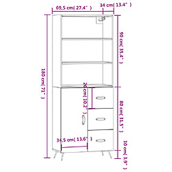 vidaXL Buffet haut Blanc 69,5x34x180 cm Bois d'ingénierie pas cher