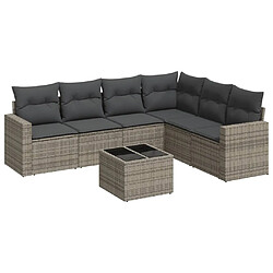 vidaXL Salon de jardin avec coussins 7 pcs gris résine tressée