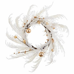 BigBuy Christmas Couronne de Noël Blanc Doré Plastique 60 cm