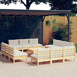 Maison Chic Salon de jardin 13 pcs + coussins - Mobilier/Meubles de jardin - Table et chaises d'extérieur crème bois de pin -MN53464