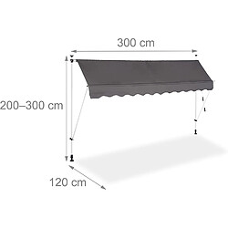 Helloshop26 Store banne télescopique de balcon manivelle hauteur réglable résistant uv polyester acier 300 x 120 cm gris 13_0002541_3