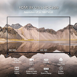 Câble HDMI Super Haute Vitesse Certifié 8K 48Gbps 10FT, 8K60Hz 4K120Hz, HDCP 2.2 2.3 Dynamique HDR HDR10 EARC