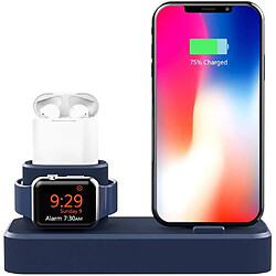 Chrono Support de charge 3 en 1 en silicone compatible avec Apple Watch, AirPods Pro/AirPods 2 & 1 et iPhone 11/11 Pro/11 Pro Max/Xs/X Max/XR/X/8/10 Plus,(bleu)