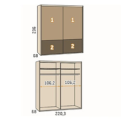 Inside 75 Armoire 2 portes coulissantes encastrées 220,3 x 236 couleur Habana frange inférieure Luxor profil Inox