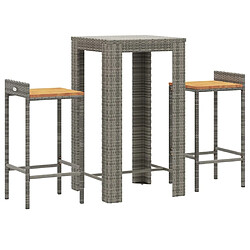 Avis Maison Chic Table de bar et chaises d'extérieur 3 pcs,Ensemble de bar de jardin pour relax gris poly rotin/bois massif acacia -GKD604835