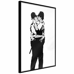 Paris Prix Affiche Murale Encadrée Banksy Kissing Coppers I 20 x 30 cm Noir