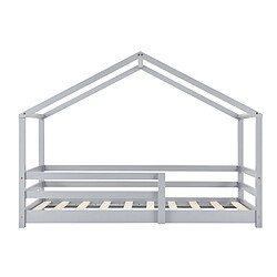 Lit d'Enfant Maison avec Barreaux de Sécurité Knätten Pin 80 x 160 cm Gris Clair Mat Laqué [en.casa] pas cher