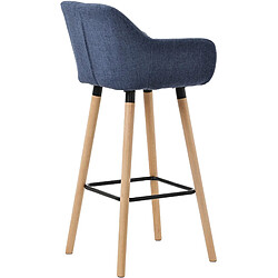 Decoshop26 Lot de 2 tabourets de bar lounge design scandinave assise en tissu bleu foncé pieds en bois repose-pieds en métal 10_0004175