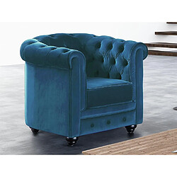 Vente-Unique Fauteuil CHESTERFIELD - Velours bleu canard