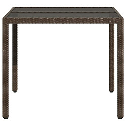 Maison Chic Table de jardin | Table d'extérieur avec dessus en verre marron résine tressée -GKD50218 pas cher