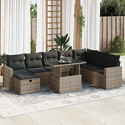 vidaXL Salon de jardin 9 pcs avec coussins gris résine tressée