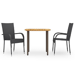 Salle à manger de jardin 3 pcs,Table et chaise à dîner Résine tressée Noir -MN28909