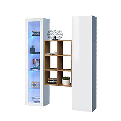 Avis Ahd Amazing Home Design Armoire de salon blanche avec vitrine et bibliothèque Teret WH