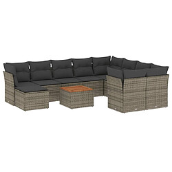 Maison Chic Salon de jardin 11 pcs avec coussins | Ensemble de Table et chaises | Mobilier d'Extérieur gris résine tressée -GKD97978