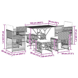 vidaXL Ensemble à manger de jardin et coussins 7 pcs marron rotin pas cher
