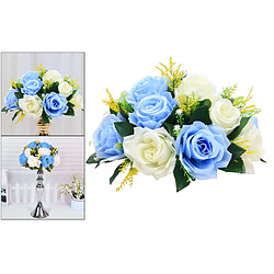 Acheter 26cm Réaliste Artificielle Rose Fleurs Boule 15 Têtes De Mariage Bouquet Décor Blanc Bleu Clair