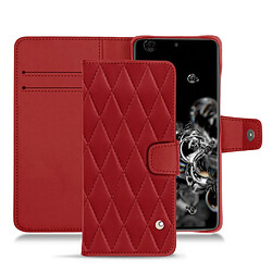 Housse cuir Samsung Galaxy S20 Ultra 5G - Rabat portefeuille - Rouge - Couture ( Nappa - Pantone #d50032 ) - NOREVE