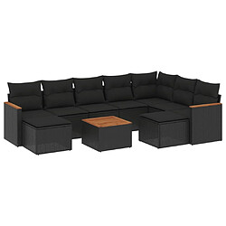 Maison Chic Salon de jardin 10 pcs avec coussins | Ensemble de Table et chaises | Mobilier d'Extérieur noir résine tressée -GKD59008