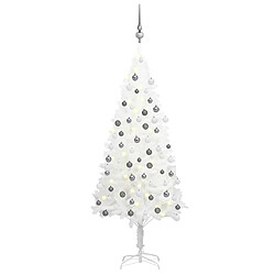 vidaXL Arbre de Noël artificiel pré-éclairé et boules blanc 120 cm