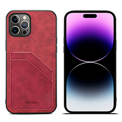 Coque en TPU + PU anti-rayures avec deux porte-cartes pour votre iPhone 14 Pro - rouge