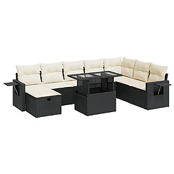 vidaXL Salon de jardin 9 pcs avec coussins noir résine tressée