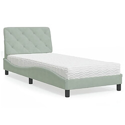 Vidaxl Lit avec matelas gris clair 90x200 cm velours