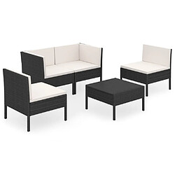 vidaXL Salon de jardin 5 pcs avec coussins résine tressée noir