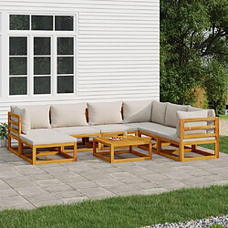 Maison Chic Salon de jardin 8 pcs + coussins - Mobilier/Meubles de jardin - Table et chaises d'extérieur gris clair bois massif -MN48760