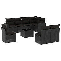 Maison Chic Salon de jardin 9 pcs avec coussins | Ensemble de Table et chaises | Mobilier d'Extérieur noir résine tressée -GKD88068