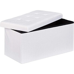 Helloshop26 Tabouret banquette pouf de rangement pliant coffre repose-pieds 76 cm lin blanc 13_0002337_6