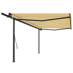 Maison Chic Store banne | Auvent rétractable de porte | Marquise Brise-soleil automatique avec poteaux 5x3m Jaune et blanc -GKD68495