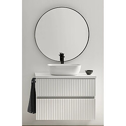 Pegane Meuble de salle de bain avec 2 tiroirs suspendus avec plan laqué Blanc brillant + vasque à poser + miroir - Longueur 100 x Hauteur 56 x Profondeur 46,5 cm