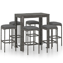 Maison Chic Ensemble de bar de jardin 7 pcs et coussins,Table + chaises + coussins de jardin Résine tressée Gris -GKD371259