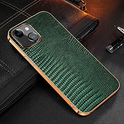 Coque en TPU + cuir véritable texture lézard, anti-rayures, électroplaqué pour votre iPhone 14 - vert