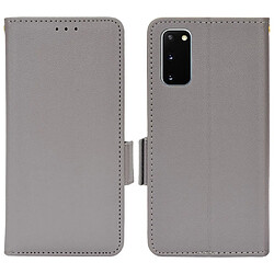 Etui en PU texture litchi, fermoir aimanté avec support gris pour votre Samsung Galaxy S20